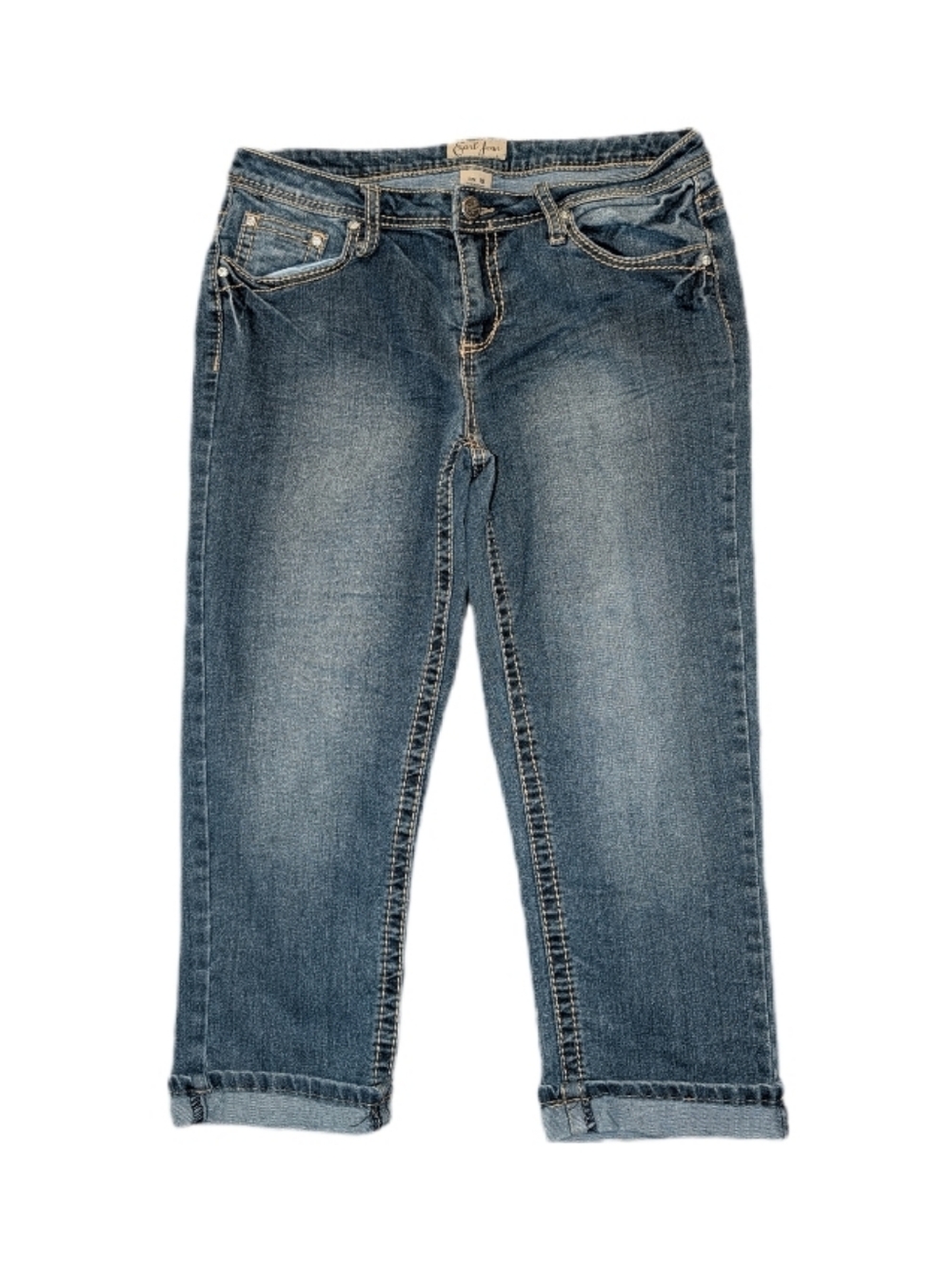 Earl Jean Washed Denim Capri Pants With Decorated Back Pockets 10